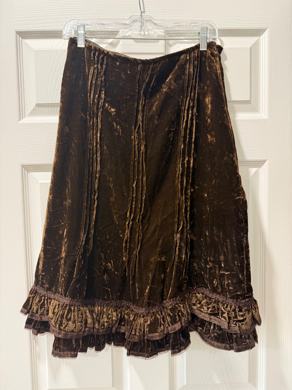 Carol Little Brown Velvet Skirt with Ruffled Hem